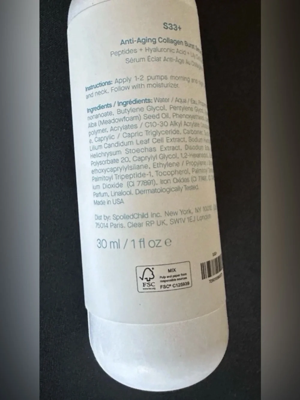 Spoiled Child S33+ ANTI-AGING COLLAGEN BURST SERUM Hydrates Skin ALL Day NEW